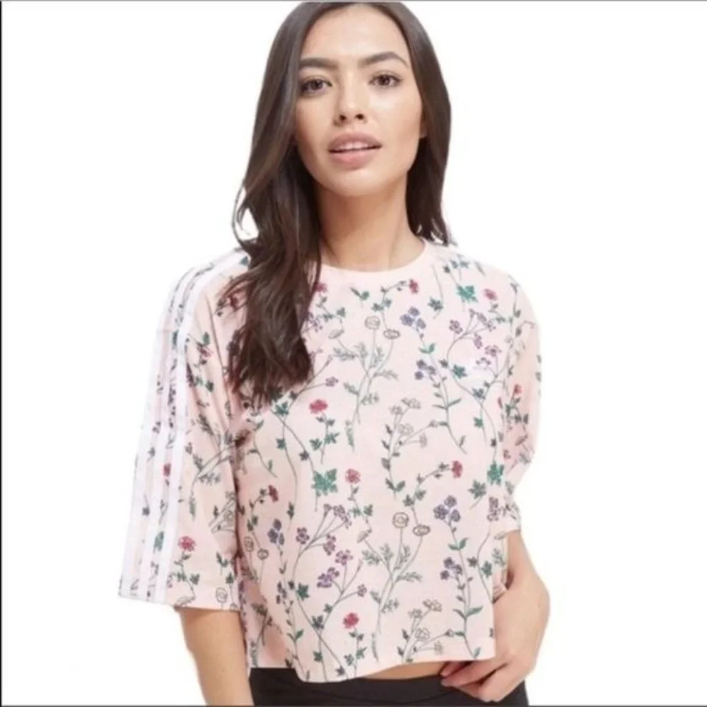Adidas Originals Top Shirt Cropped Floral Aint No Sunshine Gym Casual Size XS - Picture 1 of 8